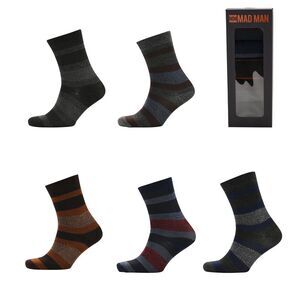 Mad Man Striped Socks 5 Pair Boxed / Black